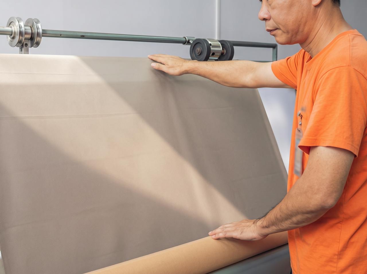 Material inspection — fabric checked on the inspection frame